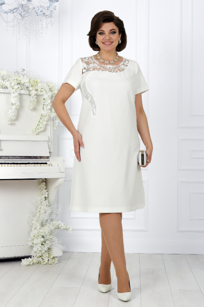 Белый кружевной нарядный костюм с платьем и кардиганом Ninele 5988 молочный - фото 8
