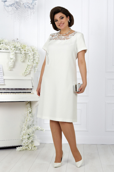 Белый кружевной нарядный костюм с платьем и кардиганом Ninele 5988 молочный - фото 9