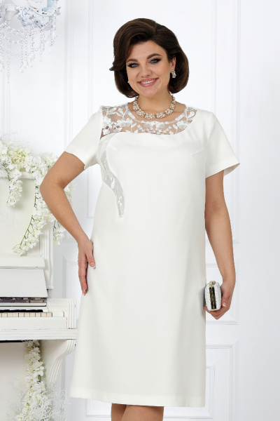 Белый кружевной нарядный костюм с платьем и кардиганом Ninele 5988 молочный - фото 10