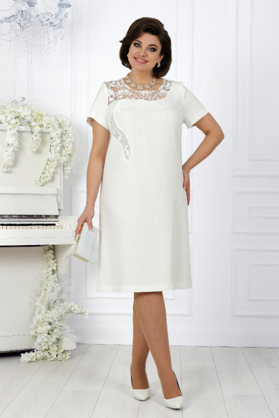 Белый кружевной нарядный костюм с платьем и кардиганом Ninele 5988 молочный - фото 11