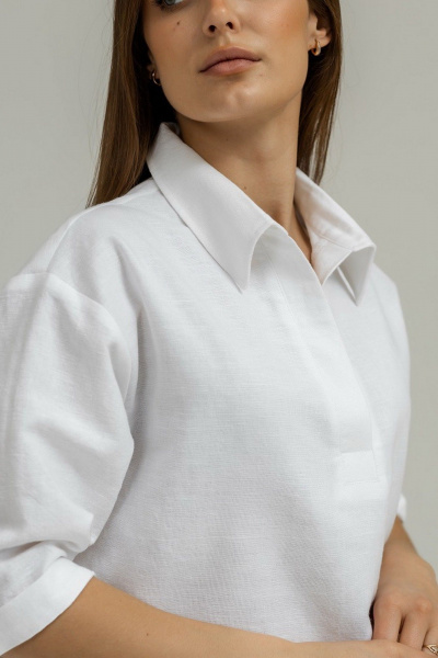 Белая блуза из льна с рукавом 3/4 и декоративными швами Atelero 1099 белый - фото 4