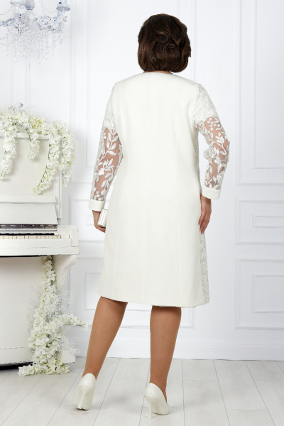 Белый кружевной нарядный костюм с платьем и кардиганом Ninele 5988 молочный - фото 15