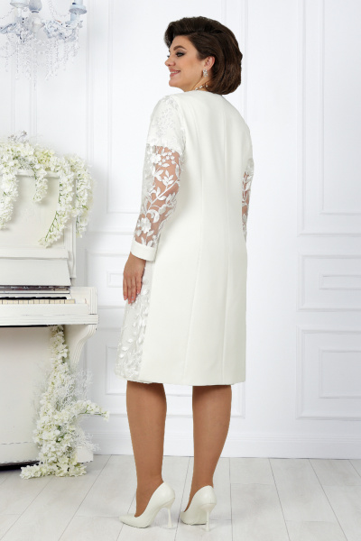 Белый кружевной нарядный костюм с платьем и кардиганом Ninele 5988 молочный - фото 16