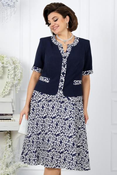 Лен-вишер жакет и юбка полусолнце с принтом Ninele 5992 хризантемы - фото 1