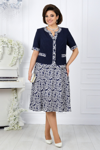 Лен-вишер жакет и юбка полусолнце с принтом Ninele 5992 хризантемы - фото 2