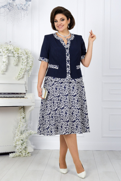 Лен-вишер жакет и юбка полусолнце с принтом Ninele 5992 хризантемы - фото 3