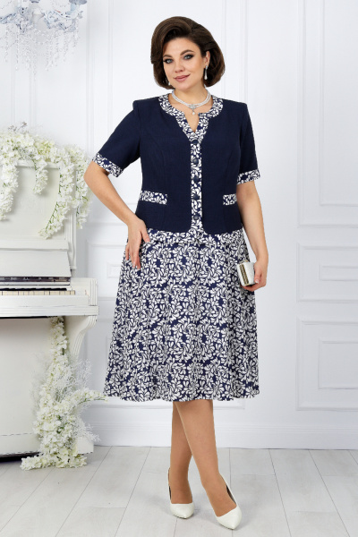 Лен-вишер жакет и юбка полусолнце с принтом Ninele 5992 хризантемы - фото 4