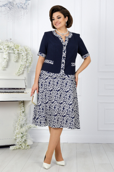 Лен-вишер жакет и юбка полусолнце с принтом Ninele 5992 хризантемы - фото 7