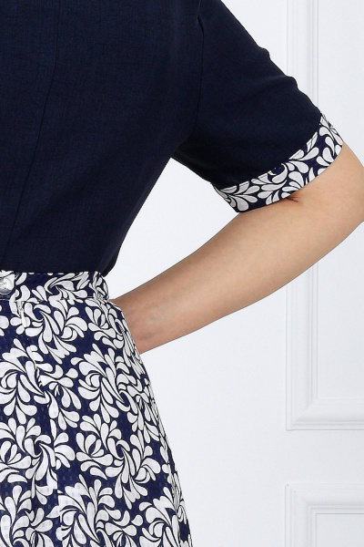 Лен-вишер жакет и юбка полусолнце с принтом Ninele 5992 хризантемы - фото 10