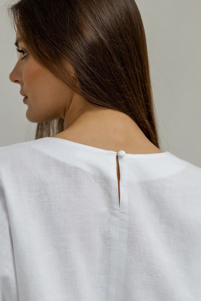 Белая блуза кимоно из льна с декоративными швами Atelero 1100Б белый - фото 4