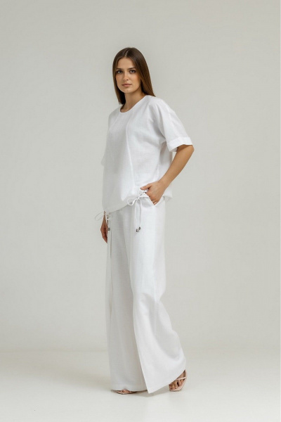 Белая блуза кимоно из льна с декоративными швами Atelero 1100Б белый - фото 2