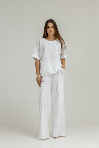 Белая блуза кимоно из льна с декоративными швами Atelero 1100Б белый - фото 1
