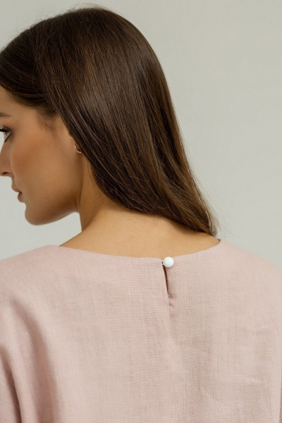 Льняная блуза кимоно с кулиской и декоративными швами Atelero 1100П пудровый - фото 4