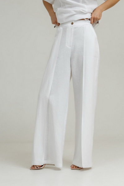 комплект из льна: блуза и палаццо с высокой посадкой Atelero 1101 белый - фото 6
