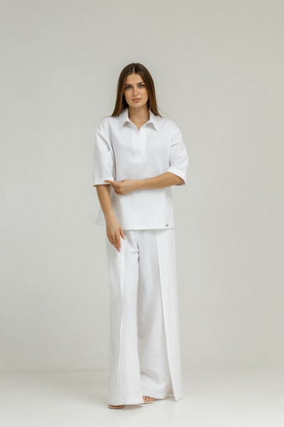 комплект из льна: блуза и палаццо с высокой посадкой Atelero 1101 белый - фото 2
