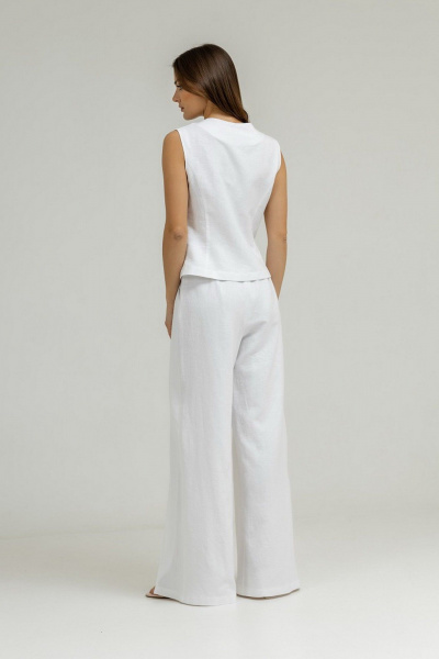 Белый летний комплект из льна с брюками и жилетом Atelero 1102Б белый - фото 4