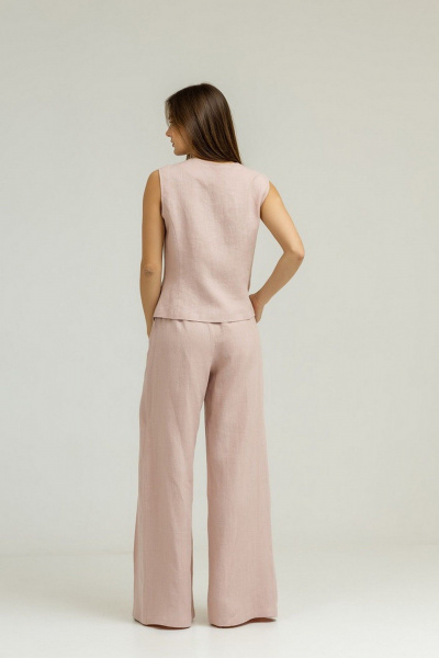 Розовый комплект из льна с брюками-палаццо и жилетом Atelero 1102П пудровый - фото 2