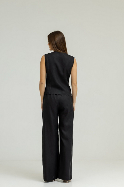 Черный комплект из льна с брюками палаццо и жилетом Atelero 1102Ч черный - фото 3