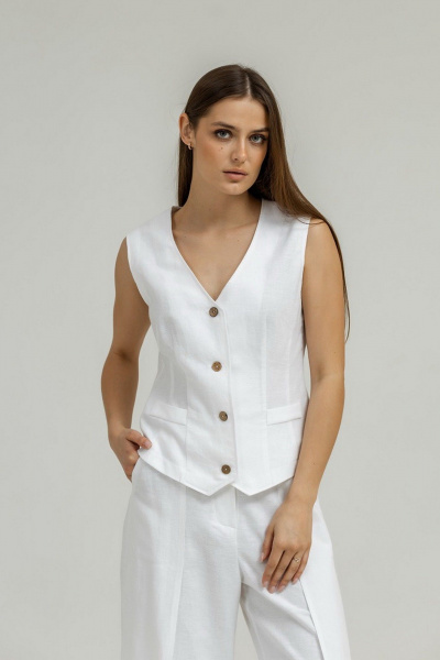 Белый жилет из льна с глубоким вырезом и рельефами Atelero 1103Б белый - фото 3