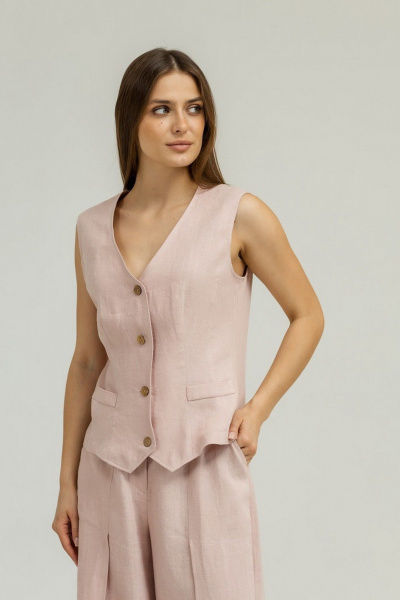 Жилет из льна с глубоким вырезом и пуговицами Atelero 1103П пудровый - фото 3