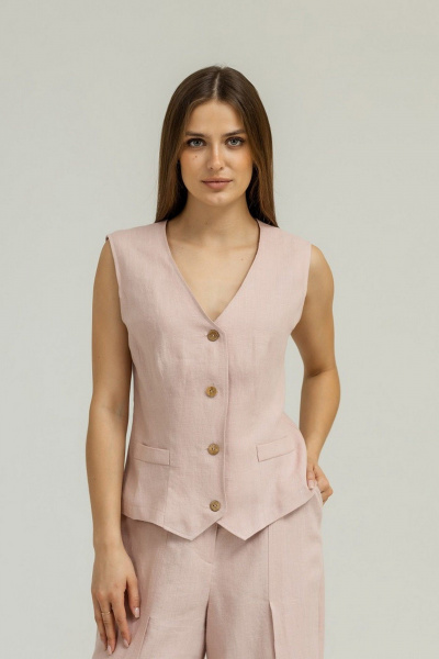 Жилет из льна с глубоким вырезом и пуговицами Atelero 1103П пудровый - фото 2