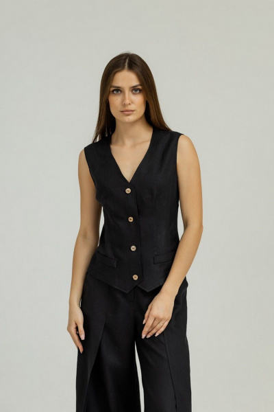 Жилет из льна с рельефами и глубоким вырезом Atelero 1103Ч черный - фото 5