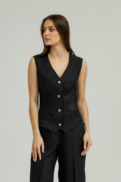 Жилет из льна с рельефами и глубоким вырезом Atelero 1103Ч черный - фото 1