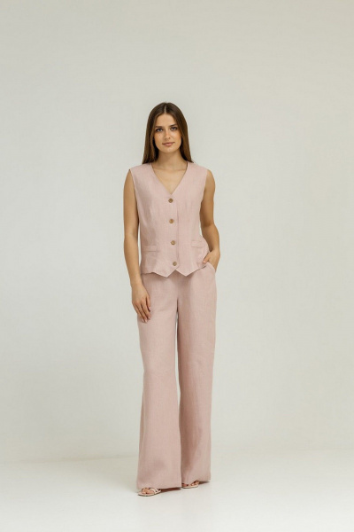 Комплект из брюк палаццо и льняного жилета для повседневной носки Atelero 1104П пудровый - фото 1