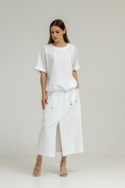 Белая льняная блуза с кулиской и юбка с разрезом Atelero 1105Б белый - фото 1