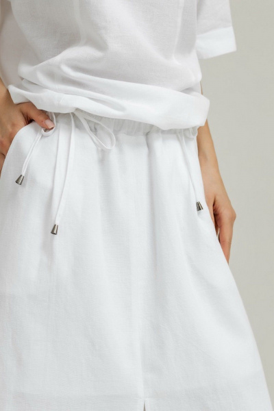 Белая льняная юбка с разрезом и резинкой на талии Atelero 1106Б белый - фото 5