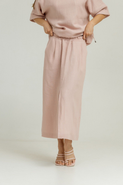 Розовые льняные брюки-карандаш и топ с глубоким вырезом Atelero 1106П пудровый - фото 4