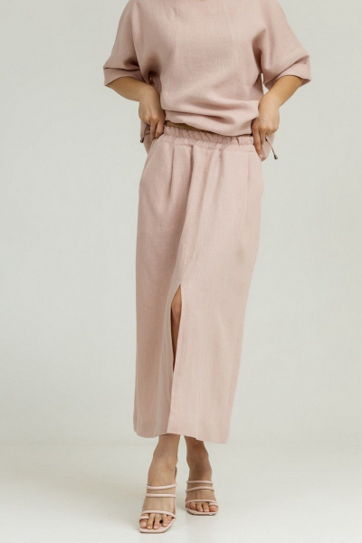 Розовые льняные брюки-карандаш и топ с глубоким вырезом Atelero 1106П пудровый - фото 2