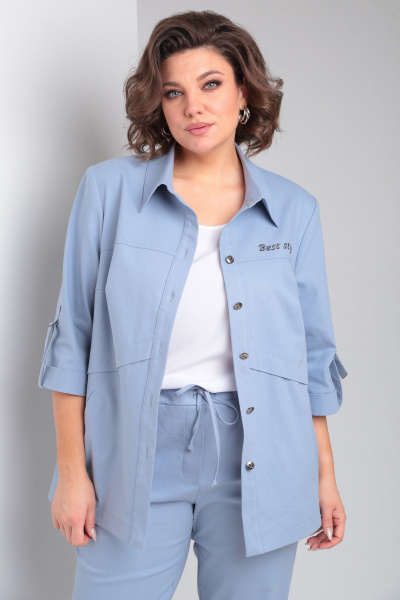 Голубой комплект из рубашки и брюк из хлопка на каждый день Tensi 373 голубой - фото 8