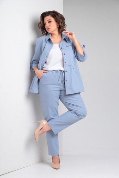 Голубой комплект из рубашки и брюк из хлопка на каждый день Tensi 373 голубой - фото 7