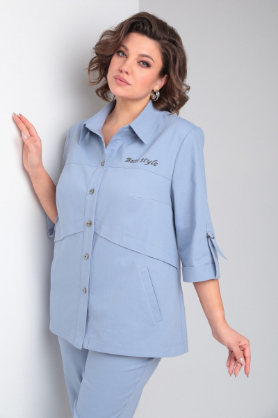 Голубой комплект из рубашки и брюк из хлопка на каждый день Tensi 373 голубой - фото 3