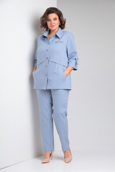 Голубой комплект из рубашки и брюк из хлопка на каждый день Tensi 373 голубой - фото 2