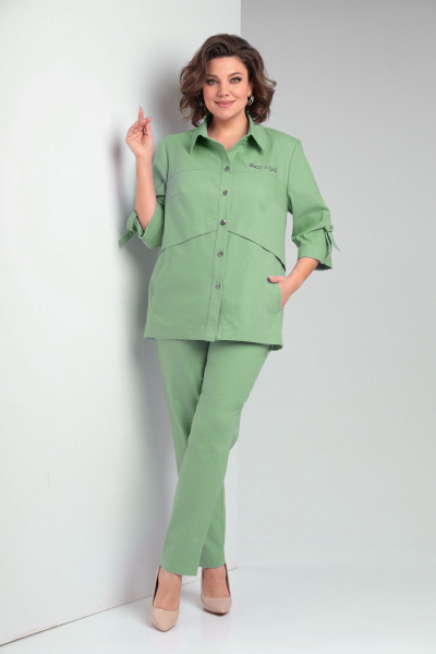 Зеленый комплект рубашки и брюк из хлопка для повседневной носки Tensi 373 оливковый - фото 1