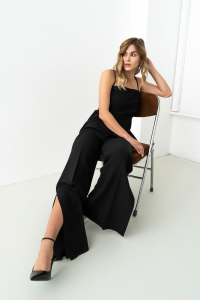 Черный брючный комплект с топом из текстиля для демисезона SILVERSPICE S-8424 - фото 5