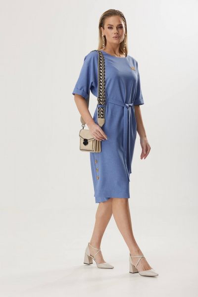 Льняное платье свободного силуэта из вискозы для летних прогулок Твой имидж 1817 голубой - фото 6