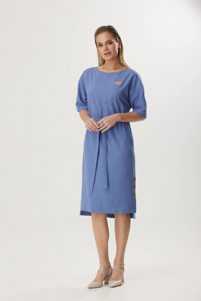 Льняное платье свободного силуэта из вискозы для летних прогулок Твой имидж 1817 голубой - фото 3