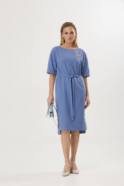 Льняное платье свободного силуэта из вискозы для летних прогулок Твой имидж 1817 голубой - фото 1