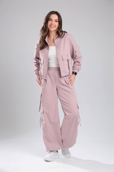 Джинсовый костюм 2-ка с жакетом и брюками свободного силуэта DOGGI 2947 лиловый - фото 1