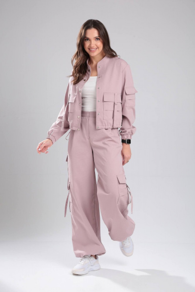 Джинсовый костюм 2-ка с жакетом и брюками свободного силуэта DOGGI 2947 лиловый - фото 2