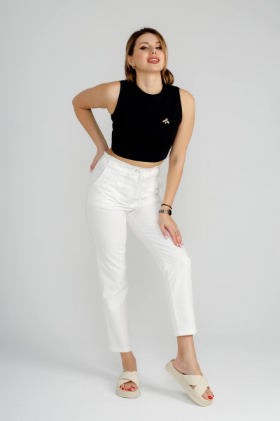 Брюки бананы укороченные из хлопка для повседневной носки IUKONA 1009 молочный - фото 3