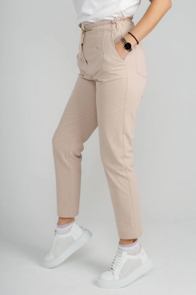 Брюки бананы укороченные из хлопка для повседневной носки IUKONA 1009 бежевый - фото 8