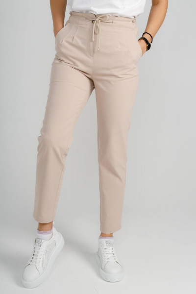 Брюки бананы укороченные из хлопка для повседневной носки IUKONA 1009 бежевый - фото 7