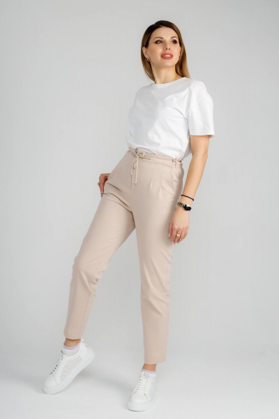 Брюки бананы укороченные из хлопка для повседневной носки IUKONA 1009 бежевый - фото 4