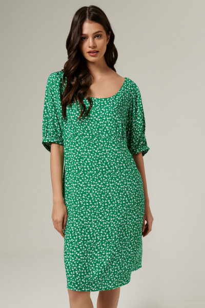 Полуприлегающая зеленая платье с шнурками и коротким рукавом Панда 179980w зеленый - фото 2