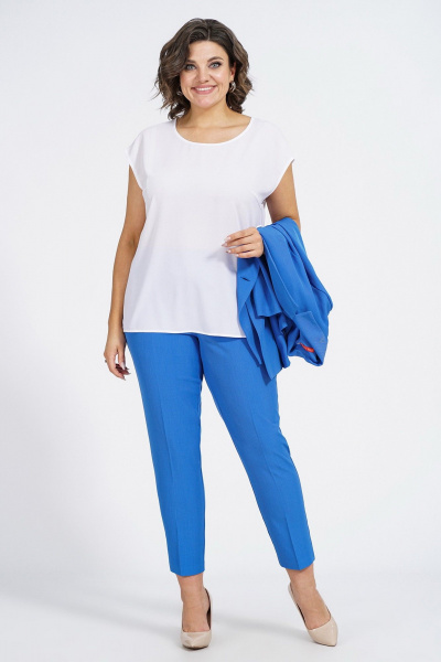 Демисезонный комплект из жакета, блузки и брюк из трикотажа Пинск-Стиль 137 василек - фото 7