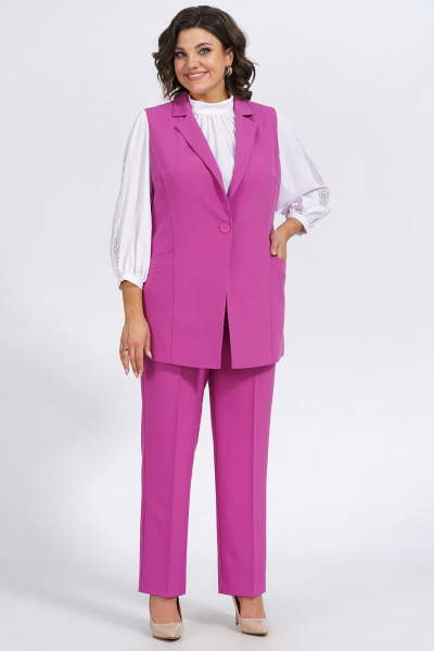 Деловой демисезонный комплект из жилета, блузки и брюк Пинск-Стиль 124 фуксия - фото 8